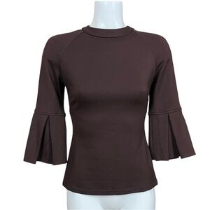 L’AGENCE Ponte Knit Brown Fitted 3/4 Bell Sleeve Top/Blouse Size XS NWT